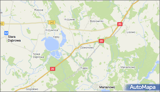 mapa Dzwonowo gmina Marianowo, Dzwonowo gmina Marianowo na mapie Targeo