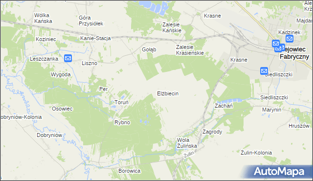 mapa Elżbiecin gmina Rejowiec, Elżbiecin gmina Rejowiec na mapie Targeo
