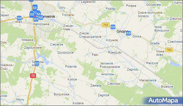 mapa Falki gmina Gnojno, Falki gmina Gnojno na mapie Targeo