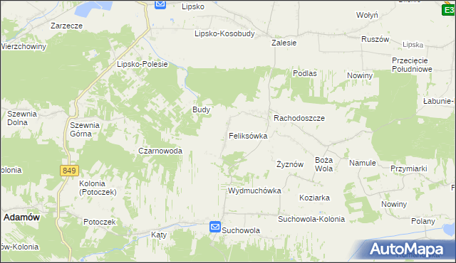 mapa Feliksówka gmina Adamów, Feliksówka gmina Adamów na mapie Targeo