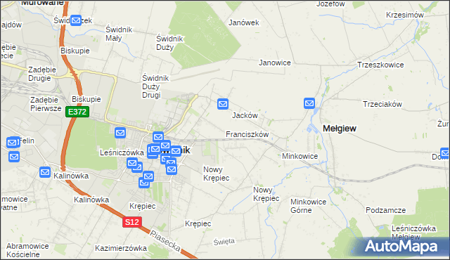 mapa Franciszków gmina Mełgiew, Franciszków gmina Mełgiew na mapie Targeo