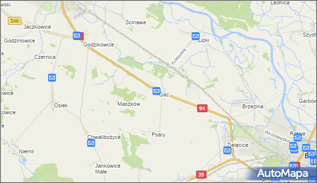 mapa Gać gmina Oława, Gać gmina Oława na mapie Targeo