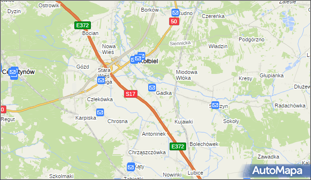 mapa Gadka gmina Kołbiel, Gadka gmina Kołbiel na mapie Targeo