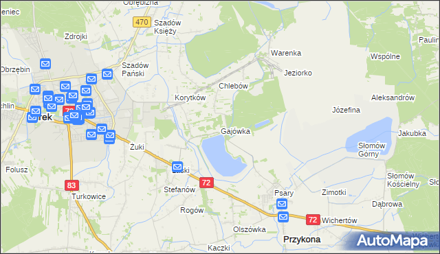 mapa Gajówka gmina Przykona, Gajówka gmina Przykona na mapie Targeo