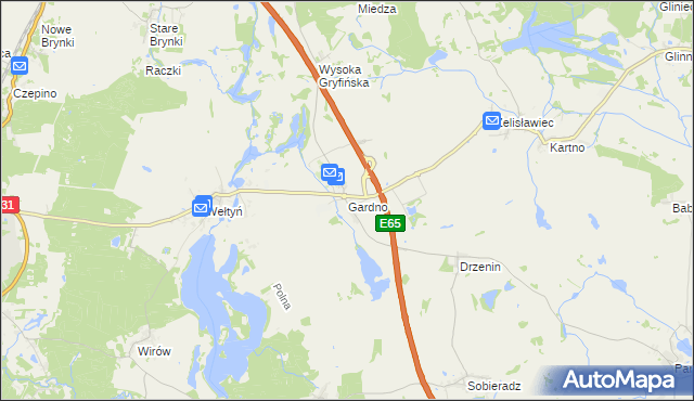 mapa Gardno gmina Gryfino, Gardno gmina Gryfino na mapie Targeo