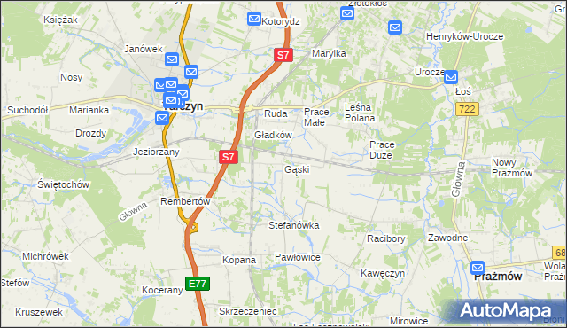 mapa Gąski gmina Tarczyn, Gąski gmina Tarczyn na mapie Targeo