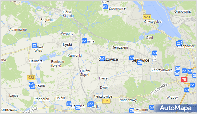 mapa Gaszowice powiat rybnicki, Gaszowice powiat rybnicki na mapie Targeo