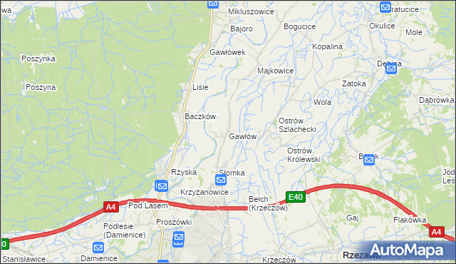 mapa Gawłów gmina Bochnia, Gawłów gmina Bochnia na mapie Targeo