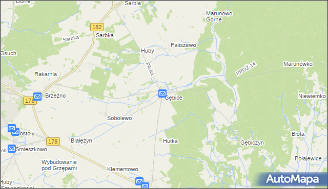 mapa Gębice gmina Czarnków, Gębice gmina Czarnków na mapie Targeo
