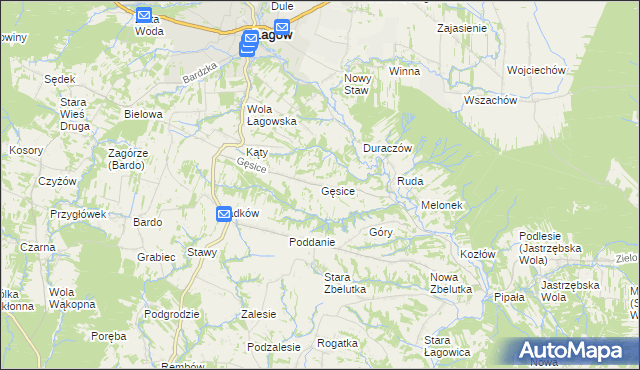 mapa Gęsice gmina Łagów, Gęsice gmina Łagów na mapie Targeo