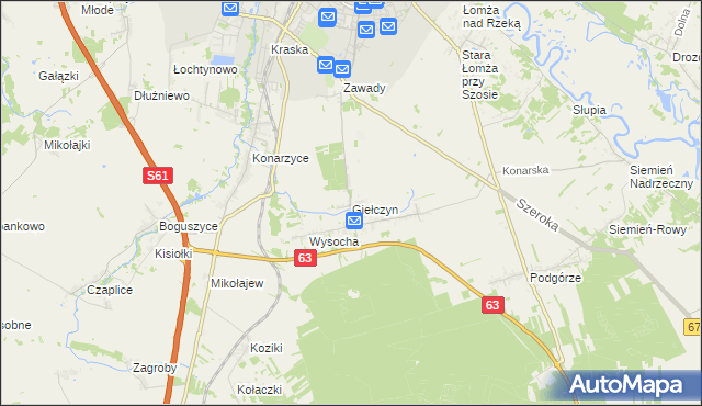 mapa Giełczyn gmina Łomża, Giełczyn gmina Łomża na mapie Targeo