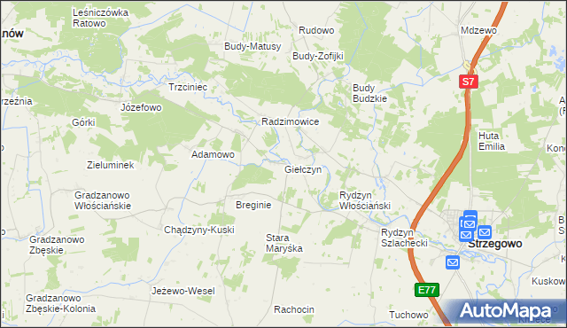 mapa Giełczyn gmina Strzegowo, Giełczyn gmina Strzegowo na mapie Targeo