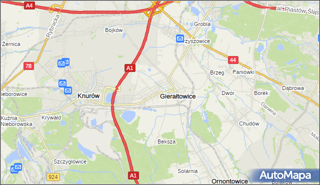 mapa Gierałtowice powiat gliwicki, Gierałtowice powiat gliwicki na mapie Targeo