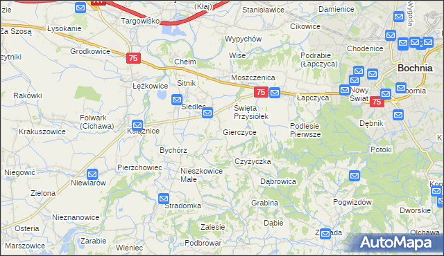 mapa Gierczyce gmina Bochnia, Gierczyce gmina Bochnia na mapie Targeo