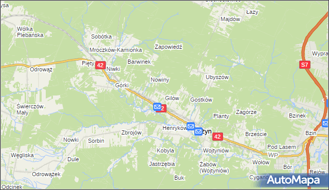 mapa Gilów gmina Bliżyn, Gilów gmina Bliżyn na mapie Targeo