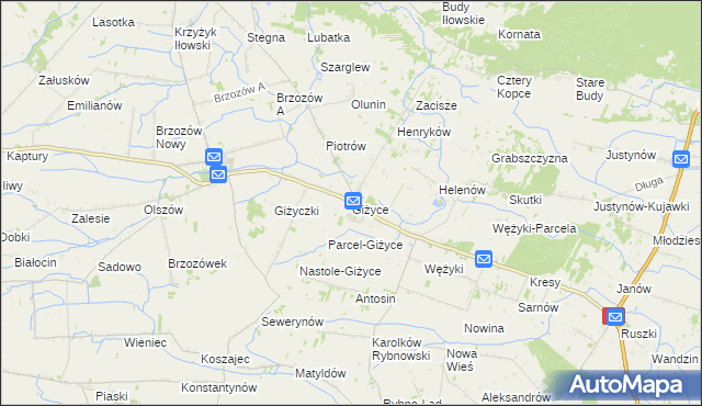 mapa Giżyce gmina Iłów, Giżyce gmina Iłów na mapie Targeo