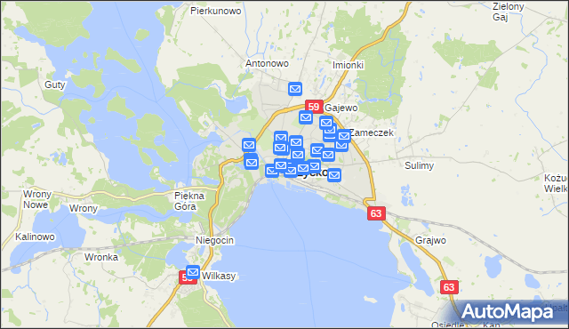 mapa Giżycko, Giżycko na mapie Targeo