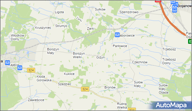 mapa Giżyn gmina Bojanowo, Giżyn gmina Bojanowo na mapie Targeo