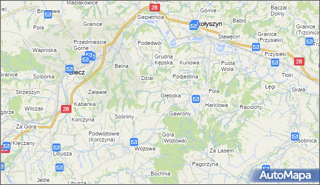 mapa Głęboka gmina Biecz, Głęboka gmina Biecz na mapie Targeo