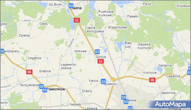 mapa Glinica gmina Ciasna, Glinica gmina Ciasna na mapie Targeo