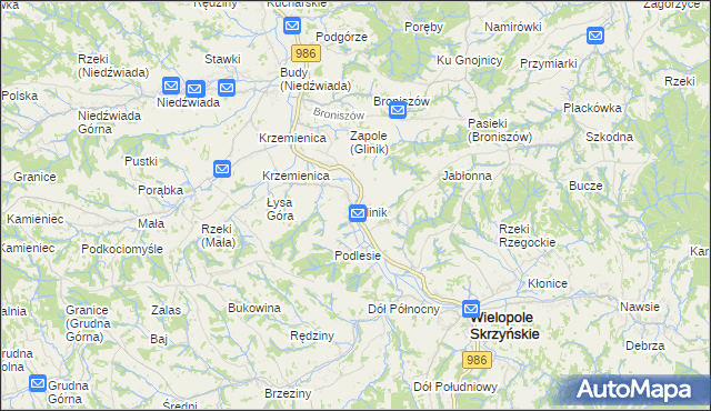 mapa Glinik gmina Wielopole Skrzyńskie, Glinik gmina Wielopole Skrzyńskie na mapie Targeo
