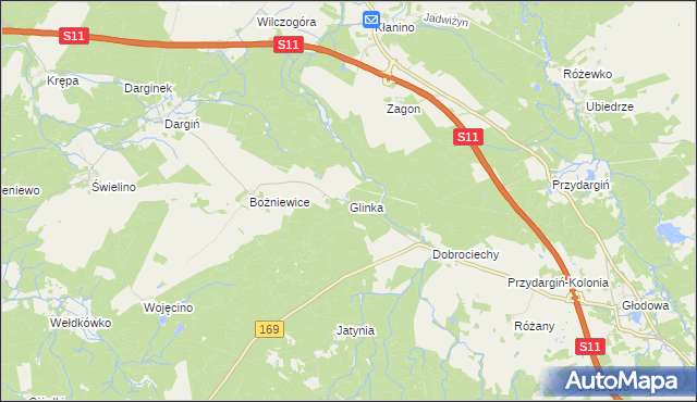 mapa Glinka gmina Bobolice, Glinka gmina Bobolice na mapie Targeo