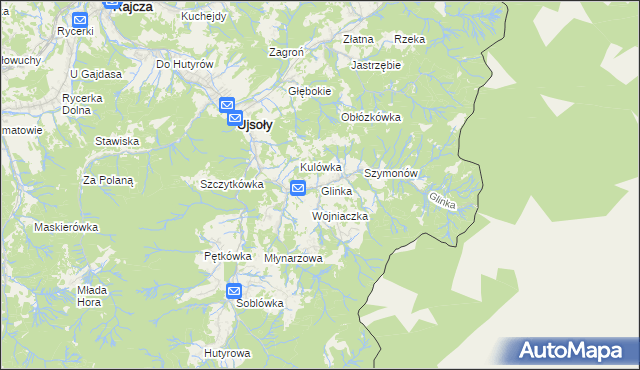mapa Glinka gmina Ujsoły, Glinka gmina Ujsoły na mapie Targeo