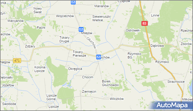 mapa Głuchów gmina Kawęczyn, Głuchów gmina Kawęczyn na mapie Targeo