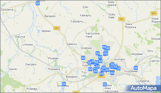 mapa Gnatowo gmina Kętrzyn, Gnatowo gmina Kętrzyn na mapie Targeo