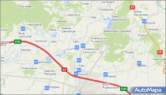 mapa Gniewczyna Łańcucka, Gniewczyna Łańcucka na mapie Targeo