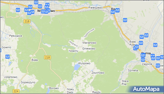mapa Gniewowo gmina Wejherowo, Gniewowo gmina Wejherowo na mapie Targeo