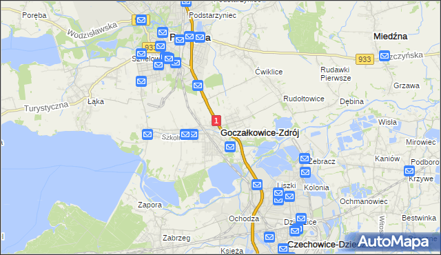 mapa Goczałkowice-Zdrój, Goczałkowice-Zdrój na mapie Targeo