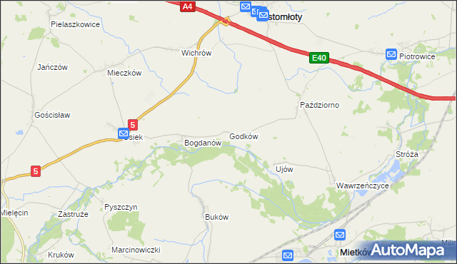 mapa Godków gmina Kostomłoty, Godków gmina Kostomłoty na mapie Targeo