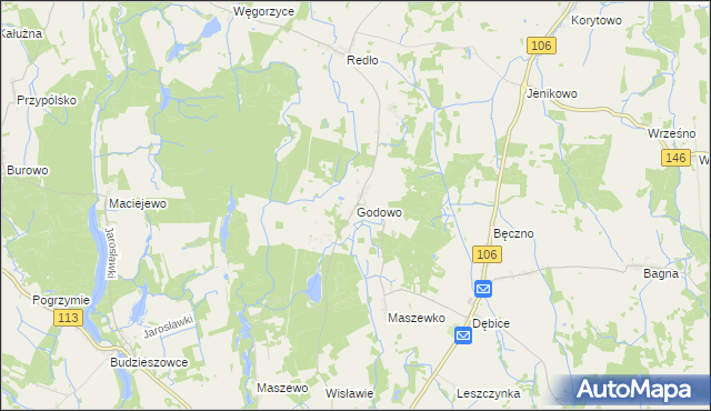 mapa Godowo gmina Maszewo, Godowo gmina Maszewo na mapie Targeo