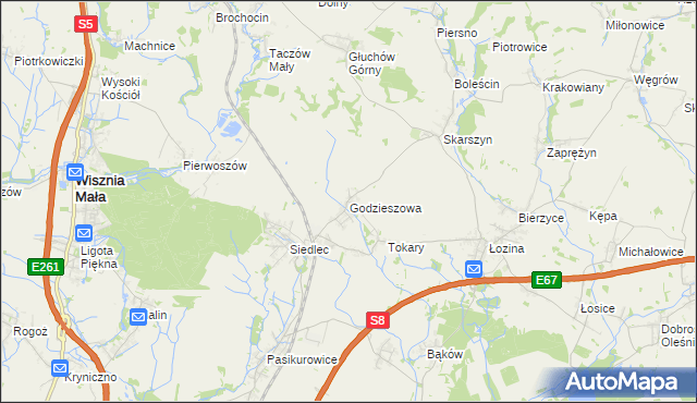 mapa Godzieszowa, Godzieszowa na mapie Targeo