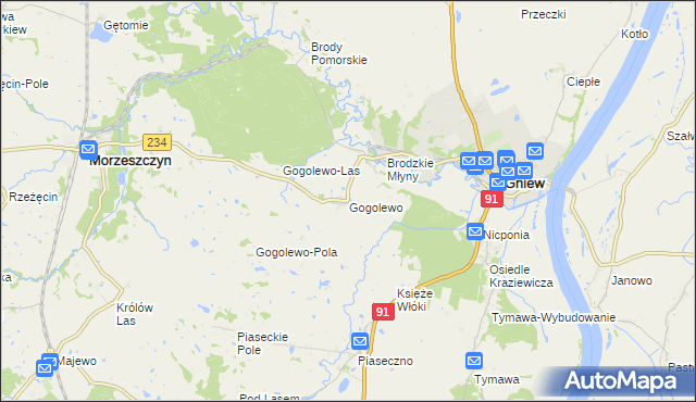 mapa Gogolewo gmina Gniew, Gogolewo gmina Gniew na mapie Targeo