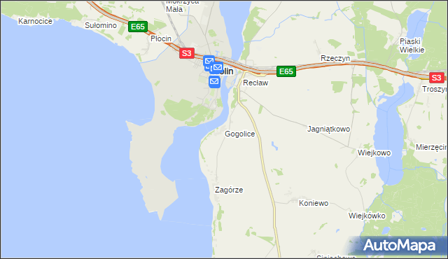 mapa Gogolice gmina Wolin, Gogolice gmina Wolin na mapie Targeo