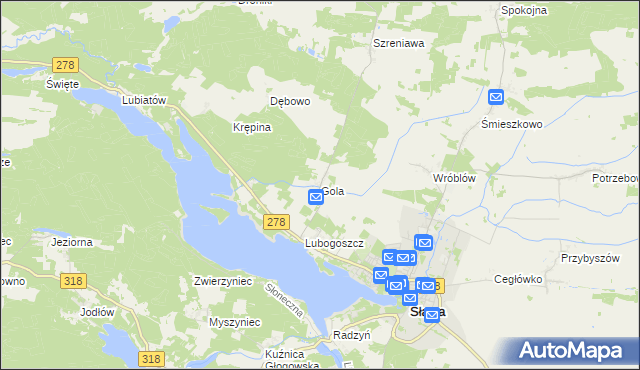mapa Gola gmina Sława, Gola gmina Sława na mapie Targeo