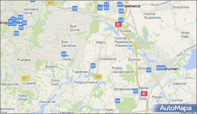 mapa Golasowice, Golasowice na mapie Targeo