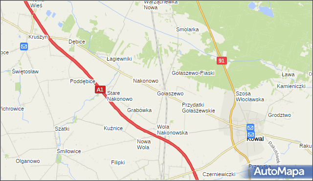 mapa Gołaszewo gmina Kowal, Gołaszewo gmina Kowal na mapie Targeo