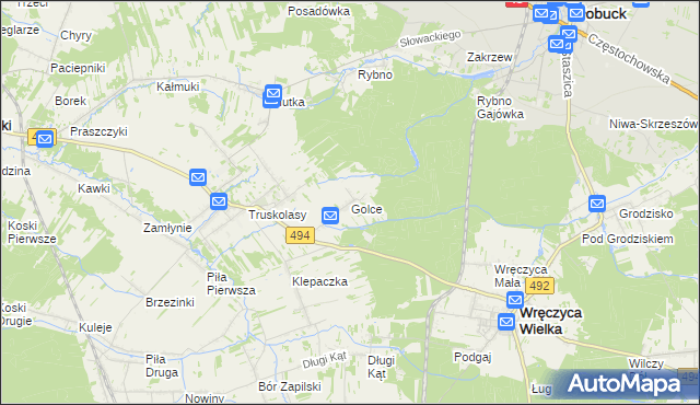 mapa Golce gmina Wręczyca Wielka, Golce gmina Wręczyca Wielka na mapie Targeo