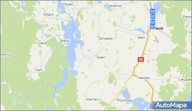 mapa Goleń gmina Piecki, Goleń gmina Piecki na mapie Targeo