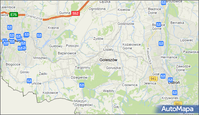 mapa Goleszów powiat cieszyński, Goleszów powiat cieszyński na mapie Targeo