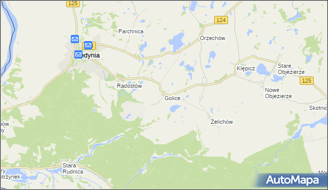 mapa Golice gmina Cedynia, Golice gmina Cedynia na mapie Targeo