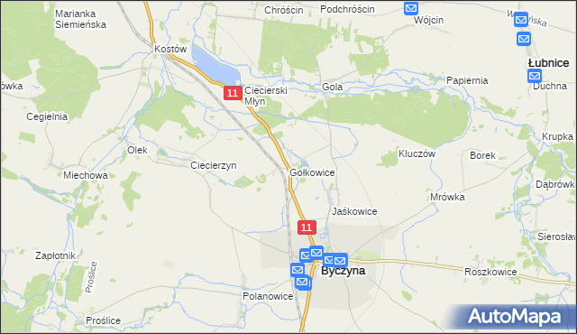 mapa Gołkowice gmina Byczyna, Gołkowice gmina Byczyna na mapie Targeo