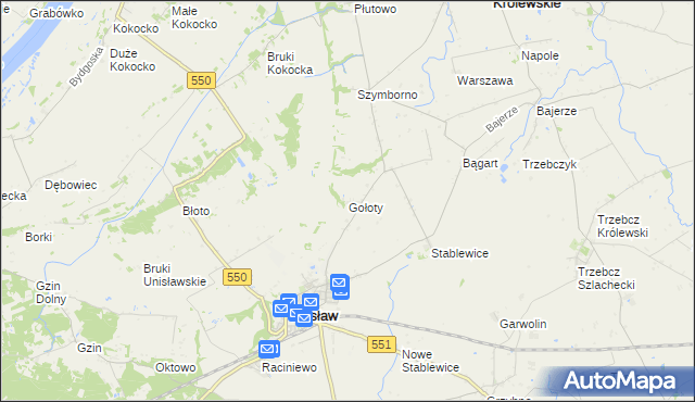 mapa Gołoty gmina Unisław, Gołoty gmina Unisław na mapie Targeo