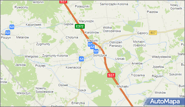 mapa Gończyce, Gończyce na mapie Targeo