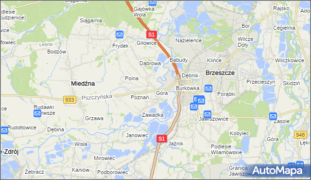 mapa Góra gmina Miedźna, Góra gmina Miedźna na mapie Targeo