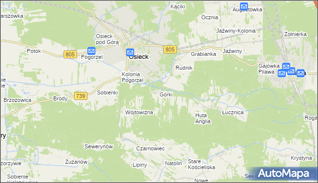 mapa Górki gmina Osieck, Górki gmina Osieck na mapie Targeo