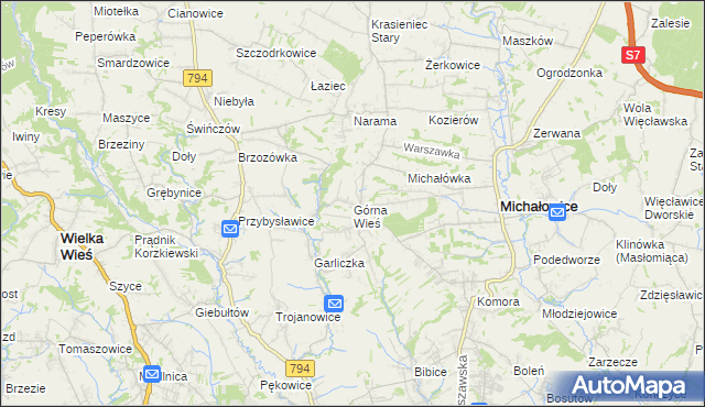 mapa Górna Wieś gmina Michałowice, Górna Wieś gmina Michałowice na mapie Targeo